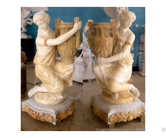 Hand Carved Marble Planter Flower Pots With Female Statues For Garden And Yard Decor