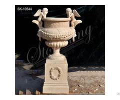 Beautiful Marble Garden Flowerpot Planter With Angel Statues And Pedestal