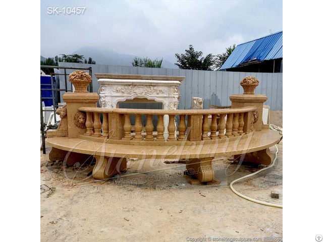 Outdoor Large Yellow Marble Half Circle Bench For Garden And Home Decoration Sales