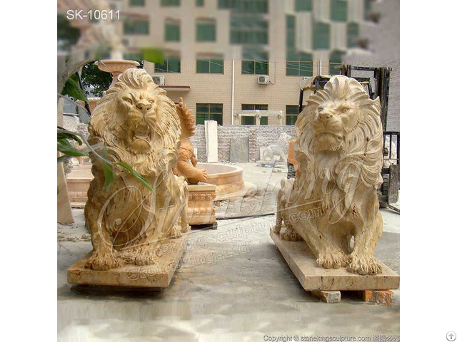 Factory Supply Yellow Travertine Stone Lion Statue Sculptures For Outdoor Garden And Home Decor