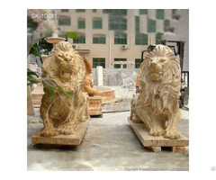 Factory Supply Yellow Travertine Stone Lion Statue Sculptures For Outdoor Garden And Home Decor