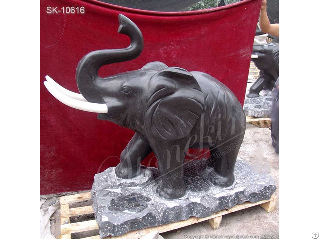 Hand Carved Black Marble Elephant Statue Sculpture For Outdoor Garden And Home Decor