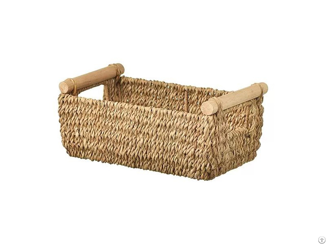 Seagrass Woven Storage Basket With Wooden Handles