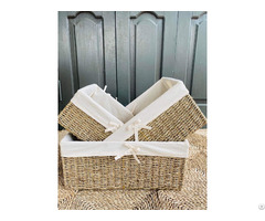 Handwoven Seagrass Storage Basket With Fabric Linen