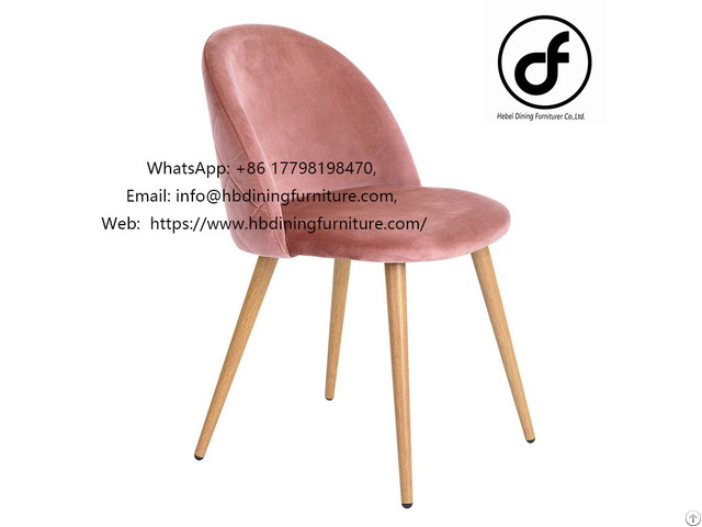 Pink Velvet Wooden Leg Dining Chair