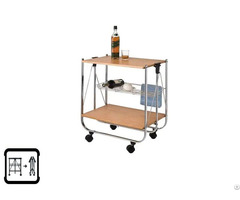 Wooden Board Two Tier Foldable Trolley With Wine Rack