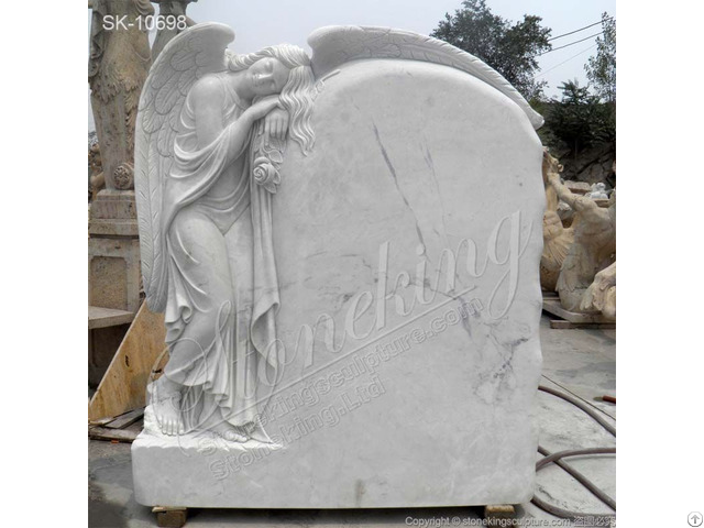 Factory Supplier White Marble Gravestone With Standing Angel Statue For Cemetery Or Gravesite