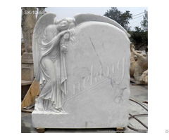 Factory Supplier White Marble Gravestone With Standing Angel Statue For Cemetery Or Gravesite