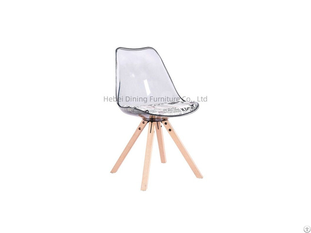 Plastic Dining Chair Acrylic Backrest Wooden Legs