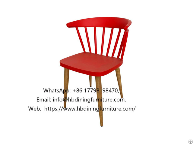 Red Curved Backrest Transfer Wood Grain Plastic Dining Chair