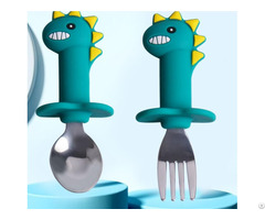 Baby Kids Stainless Steel Silicone Food Spoon Fork