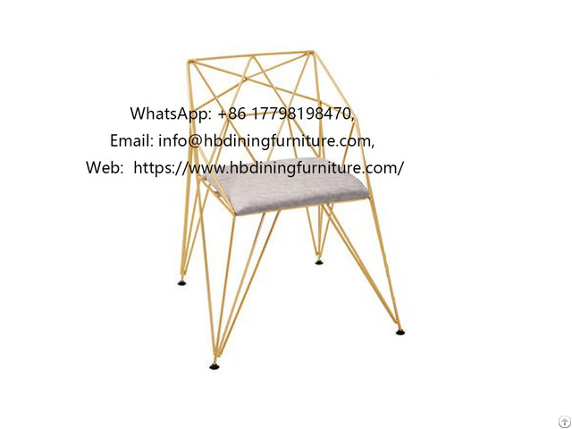 Hollow Iron Gold Wire Chair With Soft Cushion