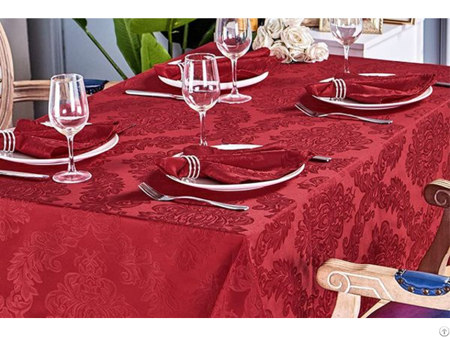 Jacquard Polyester Tablecloth Red Barcelona