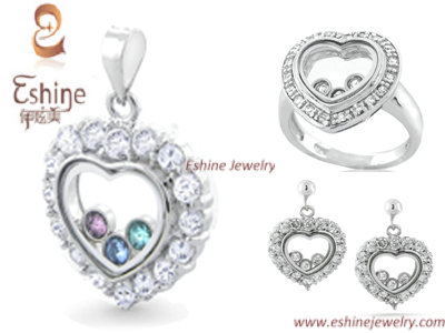2014 Hot Sale Sweet Heart 925 Sterling Silver Cz Jewelry Set With Clear Stones For Ladies
