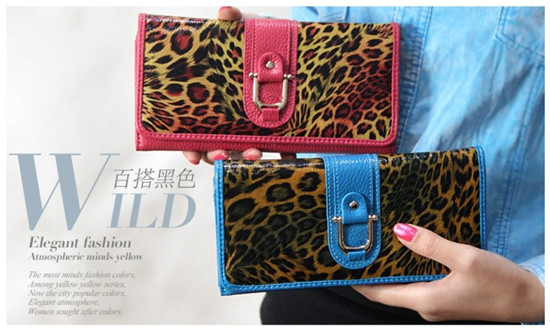 2015 Fashion Leopard Genuine Leather Women Wallets Long Designer Female Purse Clutch Bags Carteira F