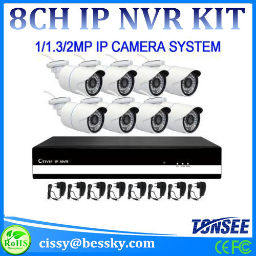 8channle Ip Nvr Kit 720p 1 0mp Bullet Cameras 30m Ir Range 36pcs Led Camera