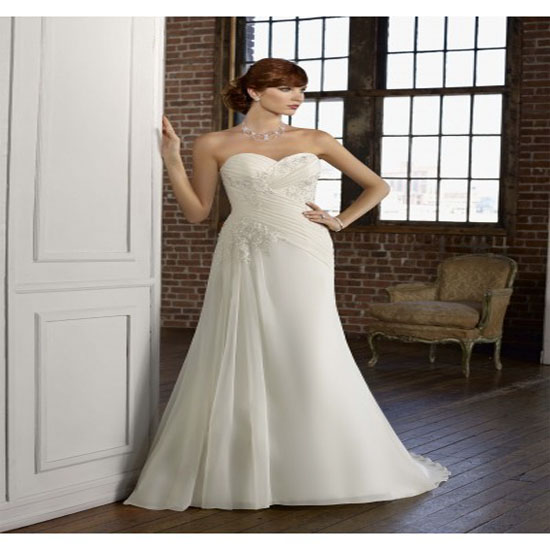 A Line Chiffon Bridal Dress With Lace Appliques A01