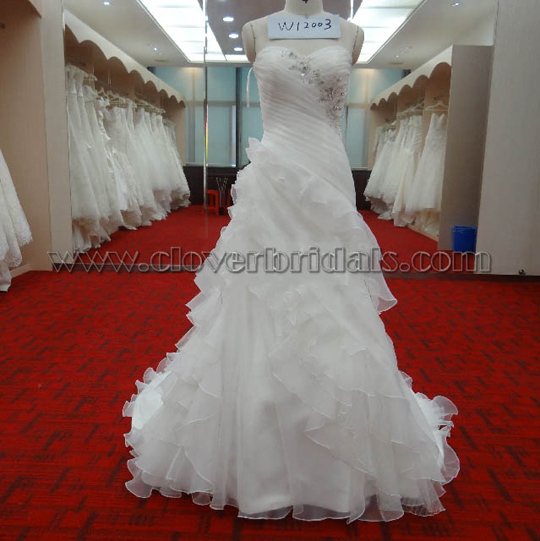A Line Princess Sweetheart Cathedral Train Organza Bridal Gowns