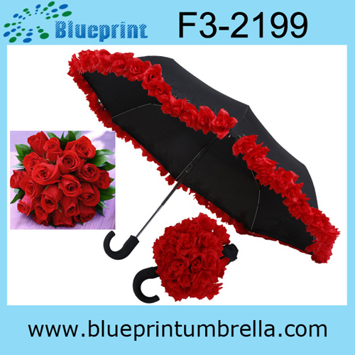 Automatic 3folding Rose Wedding Umbrella Favors