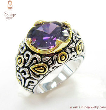 Bali Style Brass Jewelry Designer Inspired Ring With Oval Amethyst Cz Stones