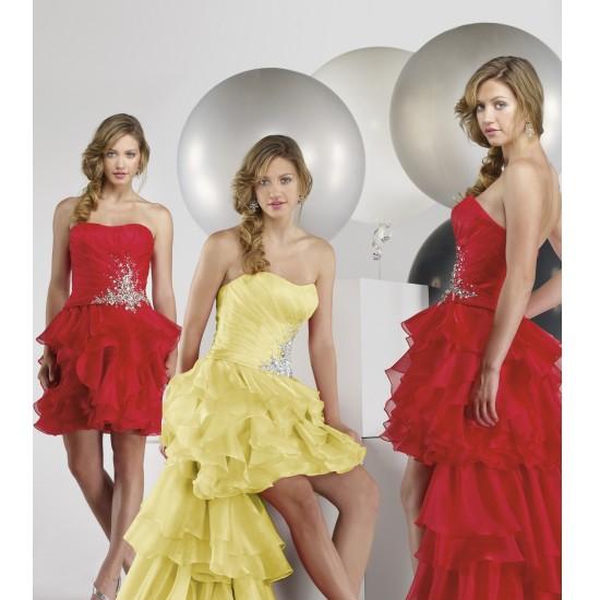 Beautiful Cheap Organza Strapless A Line Evening Dresses With Shirring Along Appliqued Waist E09