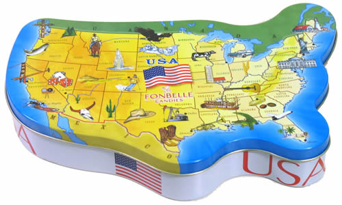 Chocolate Tin Box Unique Candy Case Usa Map Shaped Sweet Special Shape