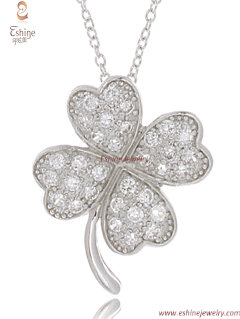 Competitive Price Four Leaf Clover Designs Sterling Silver Cz Pendant