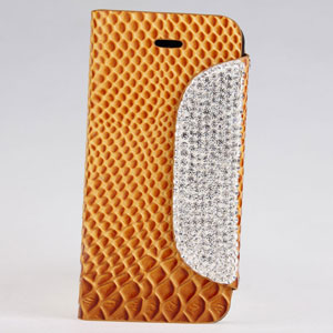Diamond Button Snake Texture Wallet Style Golden Electroplate Flip Leather Case For Iphone5 5s