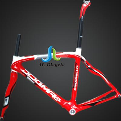 Dogma 2 Road Bike Carbon Fiber Integrated Frame Fork Seatpost Headset Clamp Bright Red Hubs