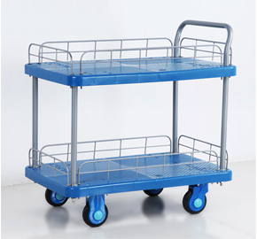 Double Layer Plastic Platform Hand Trolley Cheap Mute Flatbed Handcart Ls150 T2 Hl2