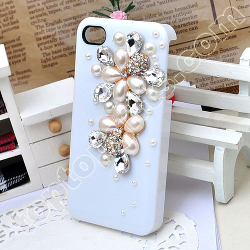 Double Pearl Flower Iphone4 Hard Case Cover With Rhienstons