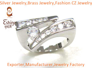 Engagement Brass Cz Jewelry Ring With Clear Stone And Full Rhodium Plating