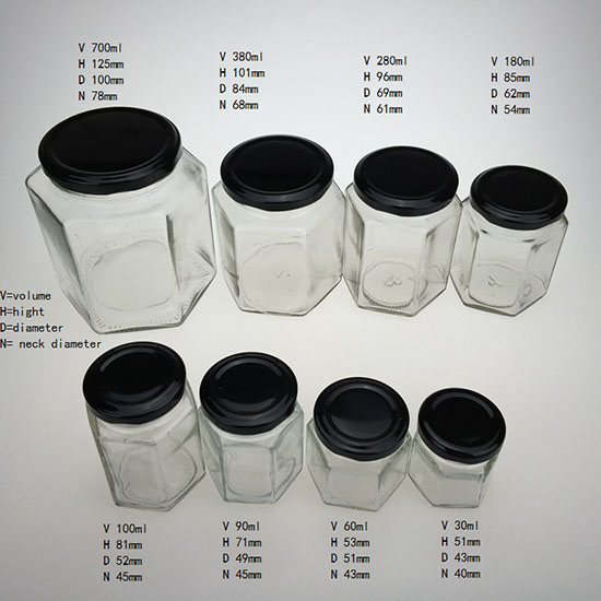 Hexagon Shape Honey Glass Jar Wholesale Manufacturer Price