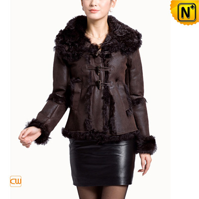 Ladies Casual Real Fur Lined Leather Hooded Jacket