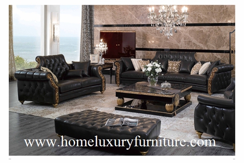Leather Sofa Classical Sets Black Sofas Wooden Living Room Furniture Ti 003