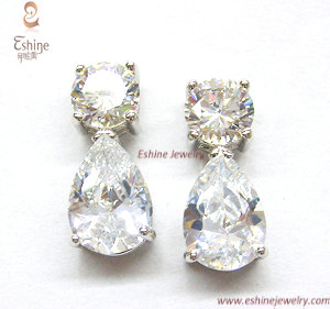 Luxury Sterling Silver Cz Jewelry Earrings With Pear Stones Diamond Wedding Earring