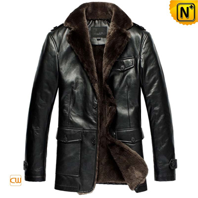 Men Black Sheepskin Leather Coat Cw833337