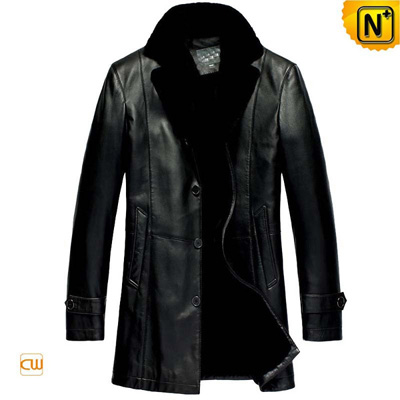 Men S Black Real Fur Lined Sheepskin Leather Coat