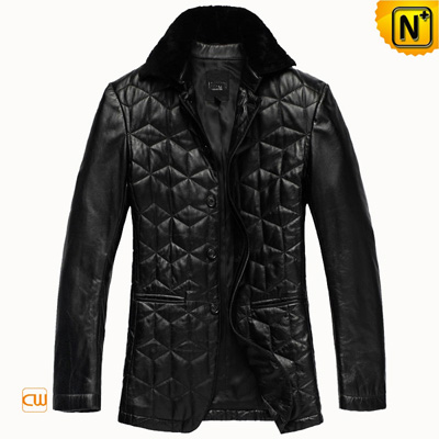 Men S Checkered Slim Black Real Sheepskin Leather Coat