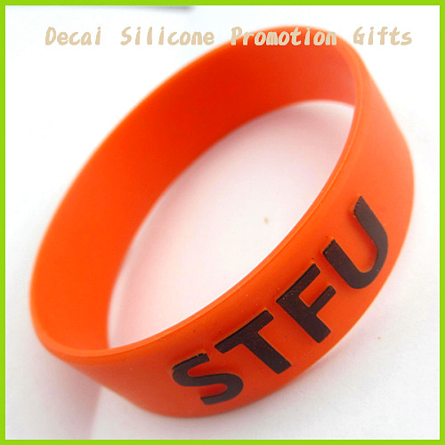 Orange Color With Embossed Black Color Silicone Wristband