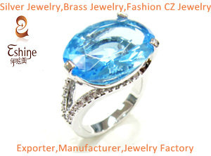 Original Design Fashion Brass Jewelry Ring With Oval Blue Cz Stone