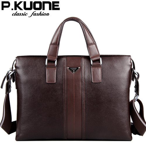 P Kuone 2015 Designer Brand Handbags Shoulder Bags Vintage Genuine Leather Bag Men Business Luxury B