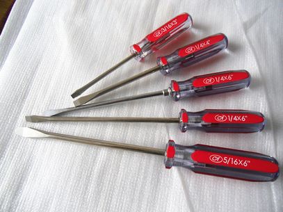 Red Acetate Screwdrivers With Different Blades