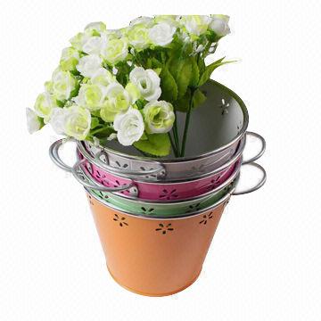 Selling Zinc Flower Basket Garden Pot With Wicker Weaving