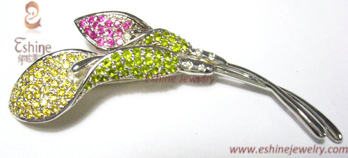 Shinning White Rhodium Plated Brass Cz Lily Brooch With Colorful Stones