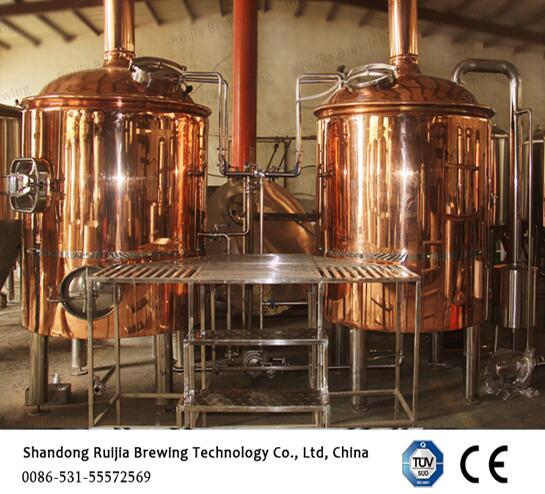 Two Vessels Red Copper Brewing Equipment 1000l Cladding Brew Kettle