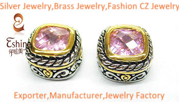 Unique Brass Jewelry Designer Inspired Earring With Square Pink Cz Stones Party Earrings