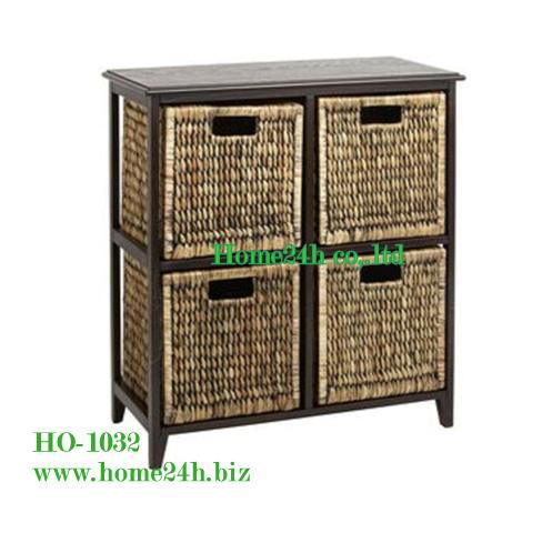 Water Hyacinth Cabinet 4 Drawers Solid Wooden Frame