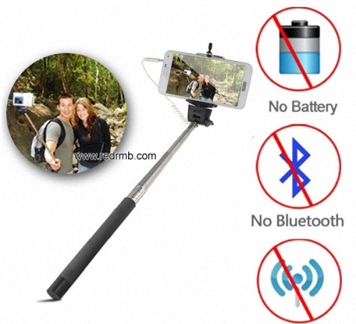 Wired Selfie Stick Handheld Monopod Built In Shutter Extendable Mount Holder For Iphone Samsung Smar