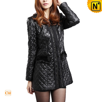 Women S Black Slim Leather Coats Checker Sheepskin